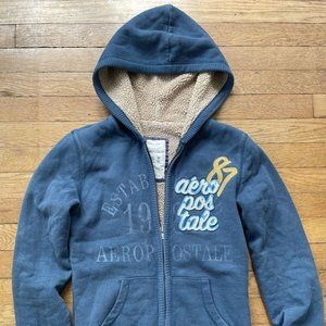Aero Aeropostale dark blue zip up sherpa hoodie size medium women juniors